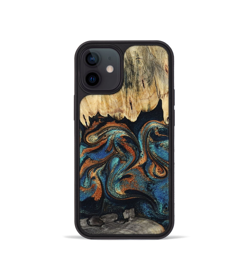 iPhone 12 mini Wood Phone Case - Abdiel (Teal & Gold, 795447)
