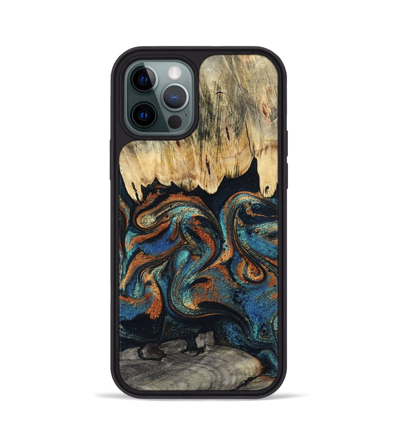 iPhone 12 Pro Wood Phone Case - Abdiel (Teal & Gold, 795447)