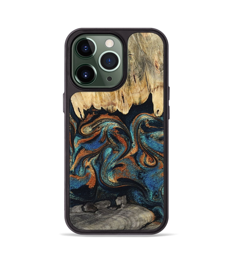 iPhone 13 Pro Wood Phone Case - Abdiel (Teal & Gold, 795447)