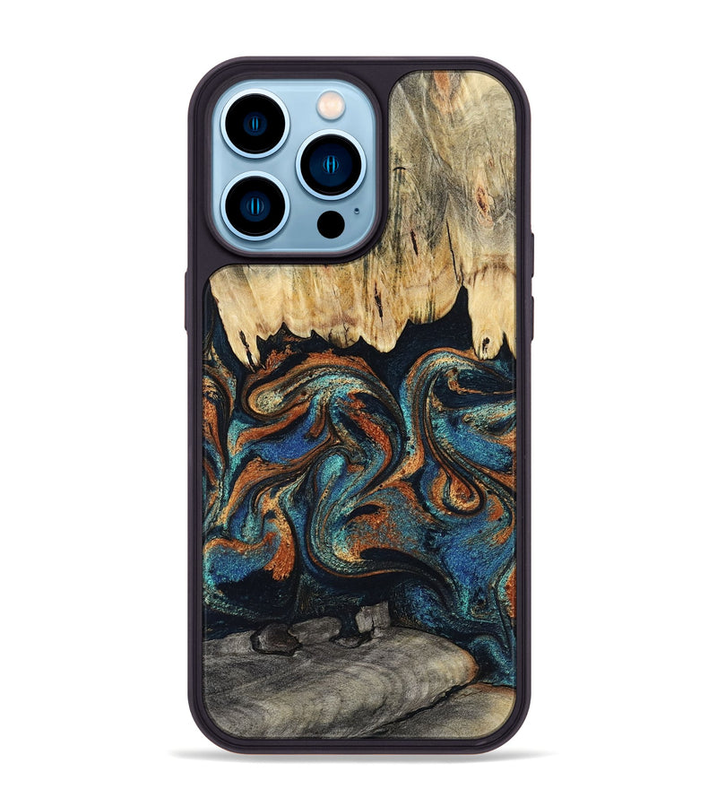 iPhone 14 Pro Max Wood Phone Case - Abdiel (Teal & Gold, 795447)