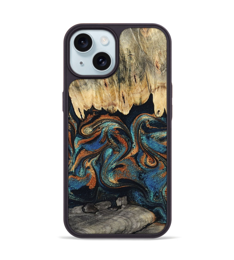 iPhone 15 Wood Phone Case - Abdiel (Teal & Gold, 795447)