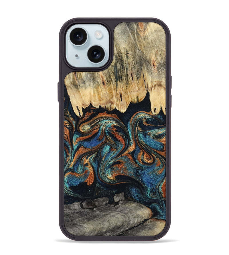 iPhone 15 Plus Wood Phone Case - Abdiel (Teal & Gold, 795447)