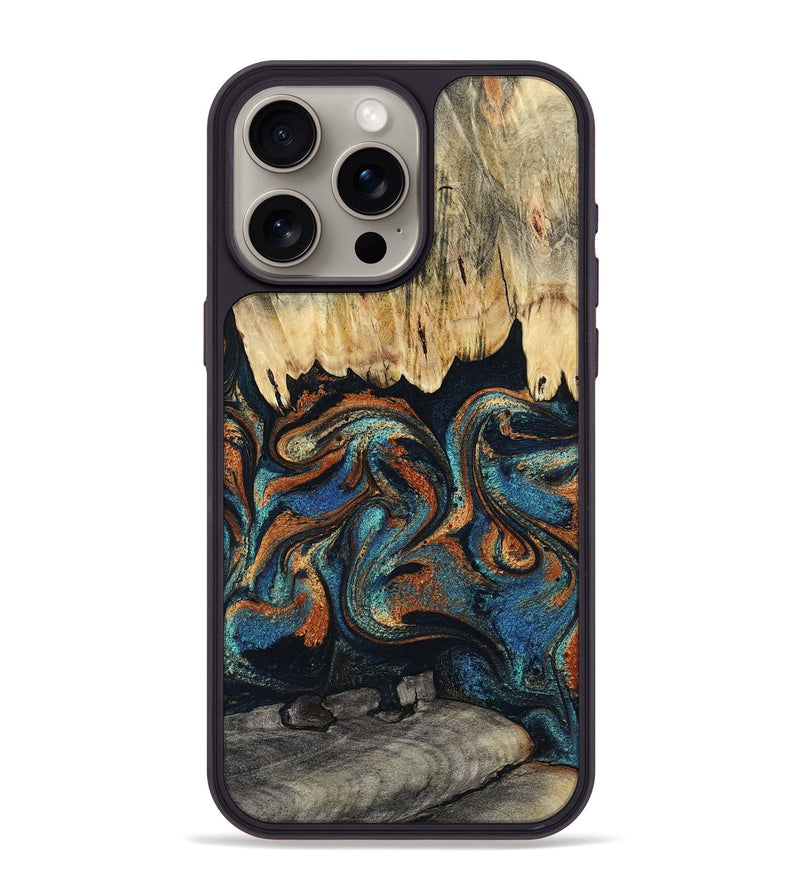 iPhone 15 Pro Max Wood Phone Case - Abdiel (Teal & Gold, 795447)