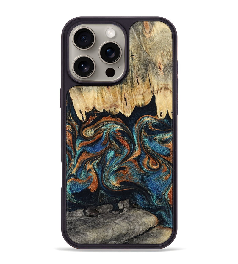 iPhone 16 Pro Max Wood Phone Case - Abdiel (Teal & Gold, 795447)