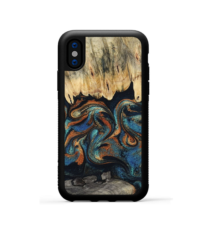 iPhone Xs Wood Phone Case - Abdiel (Teal & Gold, 795447)