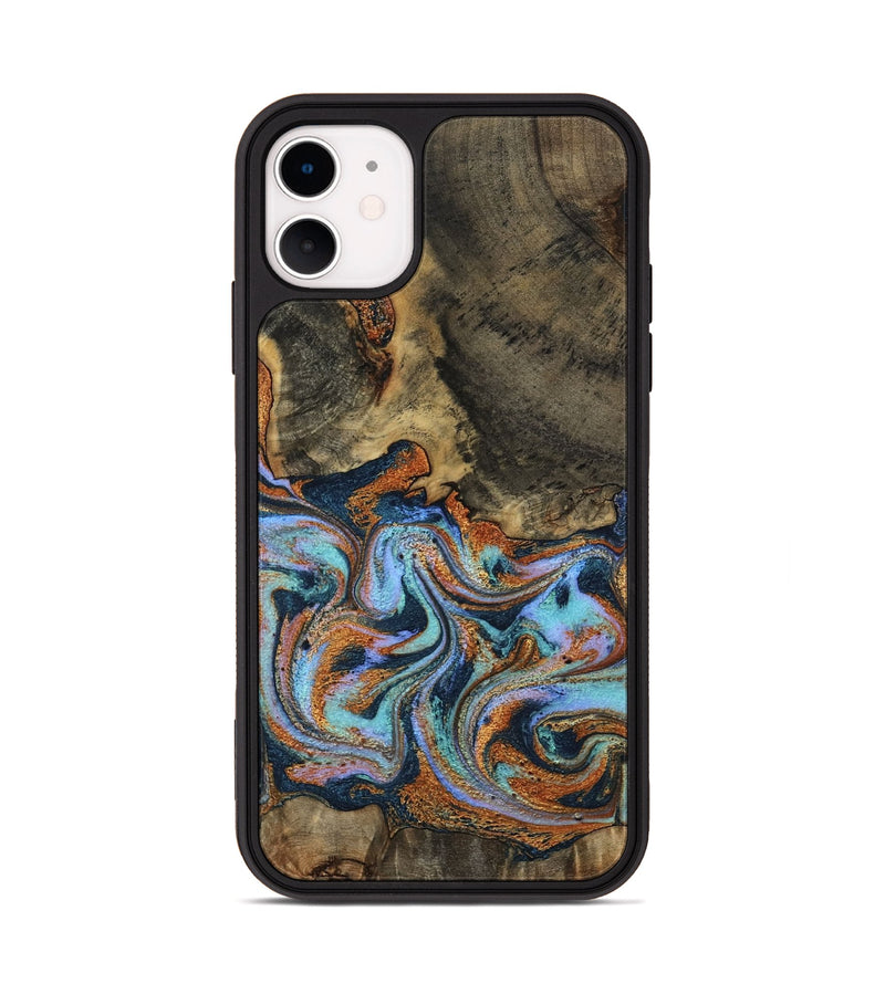 iPhone 11 Wood Phone Case - Lauri (Teal & Gold, 795451)