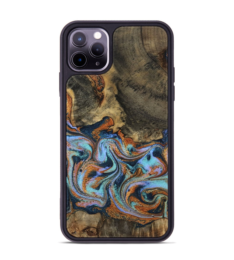 iPhone 11 Pro Max Wood Phone Case - Lauri (Teal & Gold, 795451)