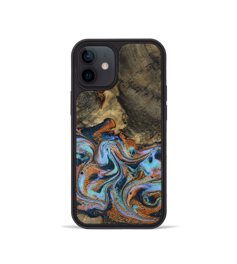 iPhone 12 mini Wood Phone Case - Lauri (Teal & Gold, 795451)