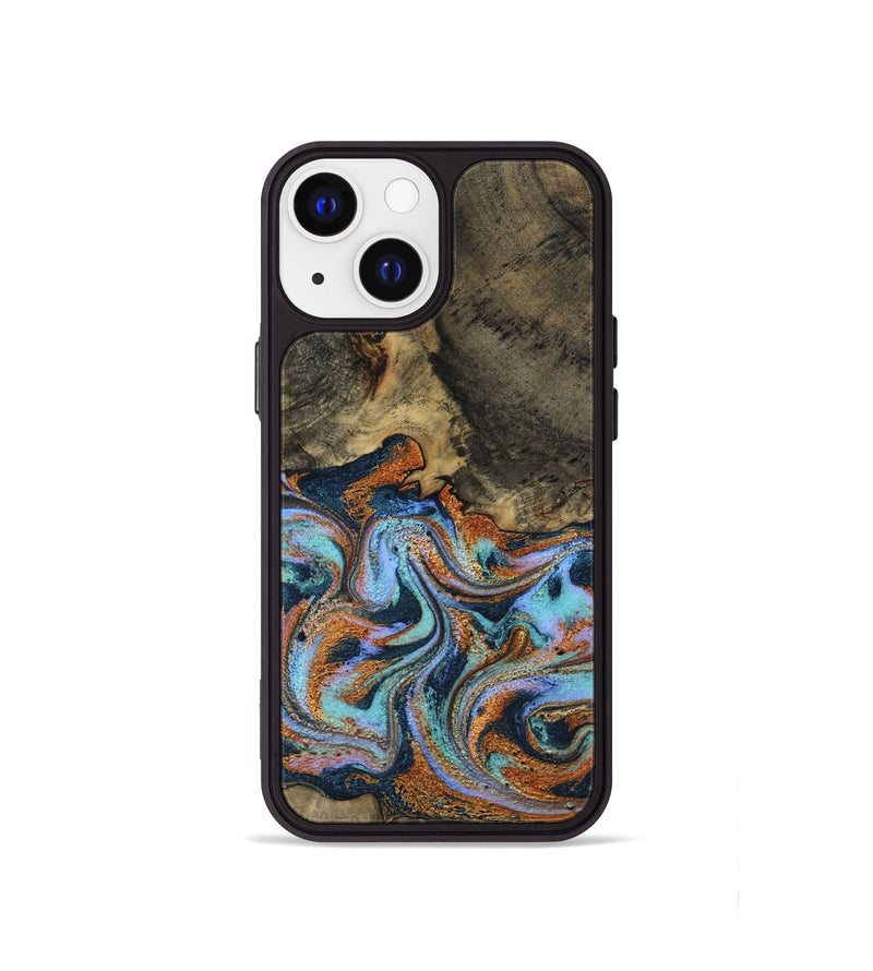 iPhone 13 mini Wood Phone Case - Lauri (Teal & Gold, 795451)