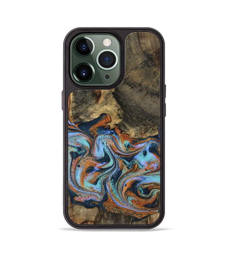 iPhone 13 Pro Wood Phone Case - Lauri (Teal & Gold, 795451)