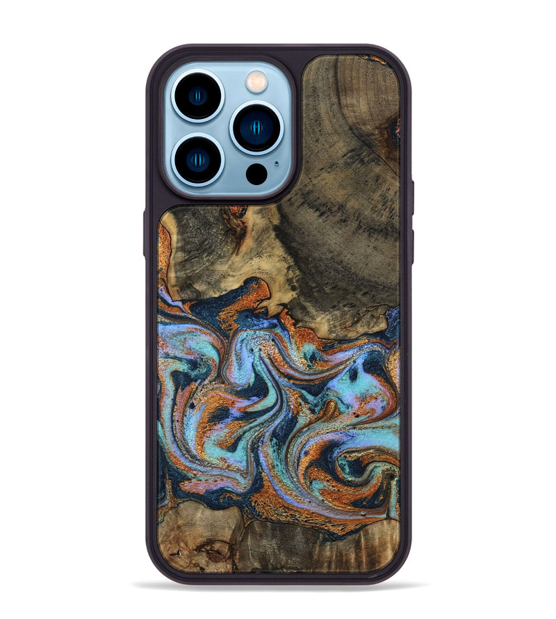 iPhone 14 Pro Max Wood Phone Case - Lauri (Teal & Gold, 795451)
