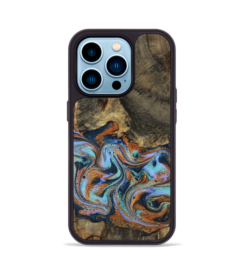 iPhone 14 Pro Wood Phone Case - Lauri (Teal & Gold, 795451)