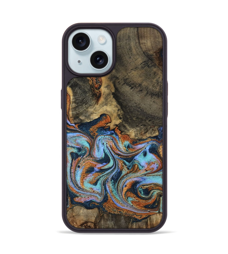 iPhone 15 Wood Phone Case - Lauri (Teal & Gold, 795451)