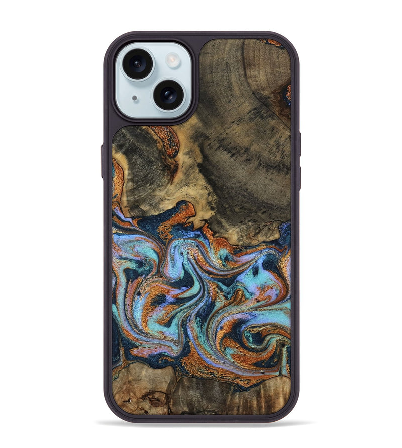 iPhone 15 Plus Wood Phone Case - Lauri (Teal & Gold, 795451)