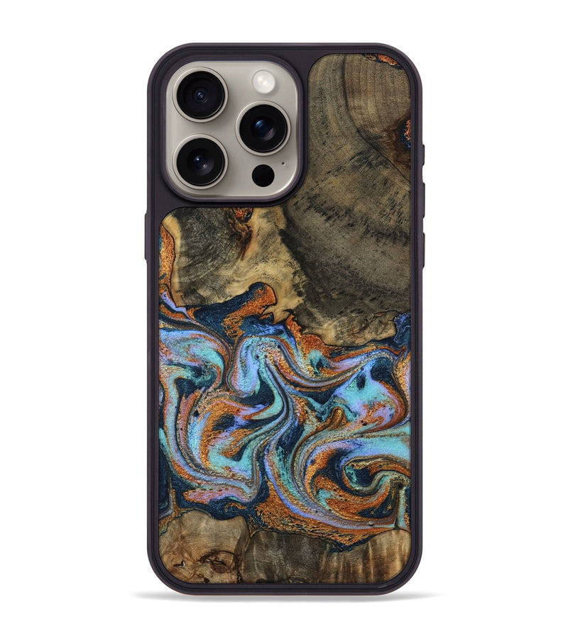 iPhone 15 Pro Max Wood Phone Case - Lauri (Teal & Gold, 795451)