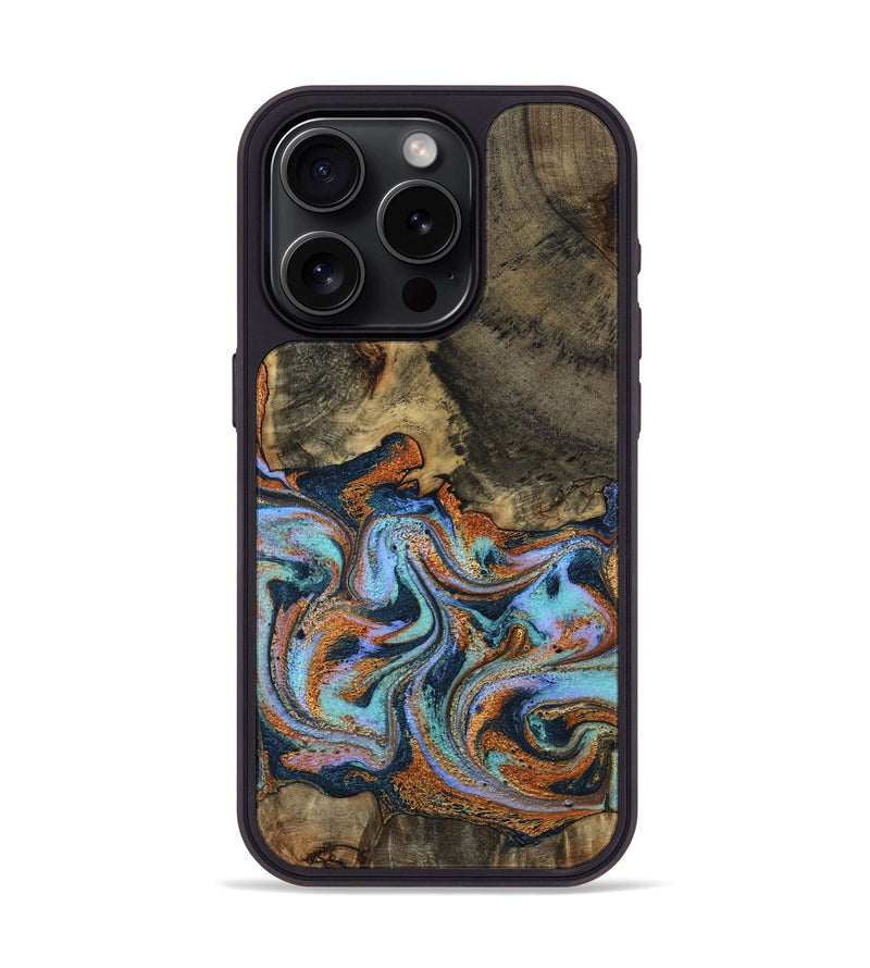 iPhone 15 Pro Wood Phone Case - Lauri (Teal & Gold, 795451)
