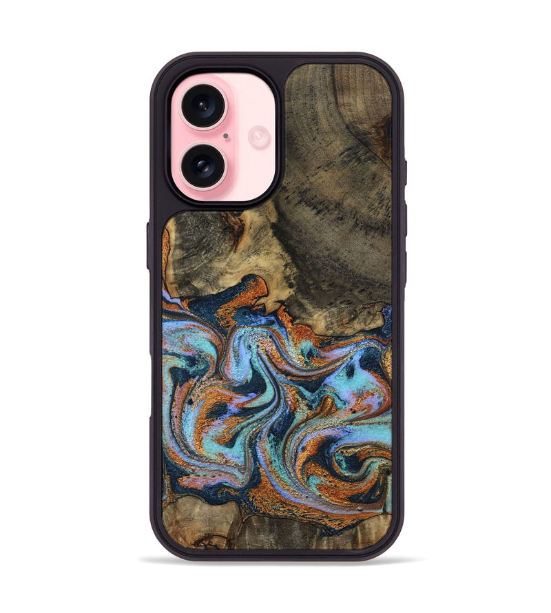 iPhone 16 Wood Phone Case - Lauri (Teal & Gold, 795451)