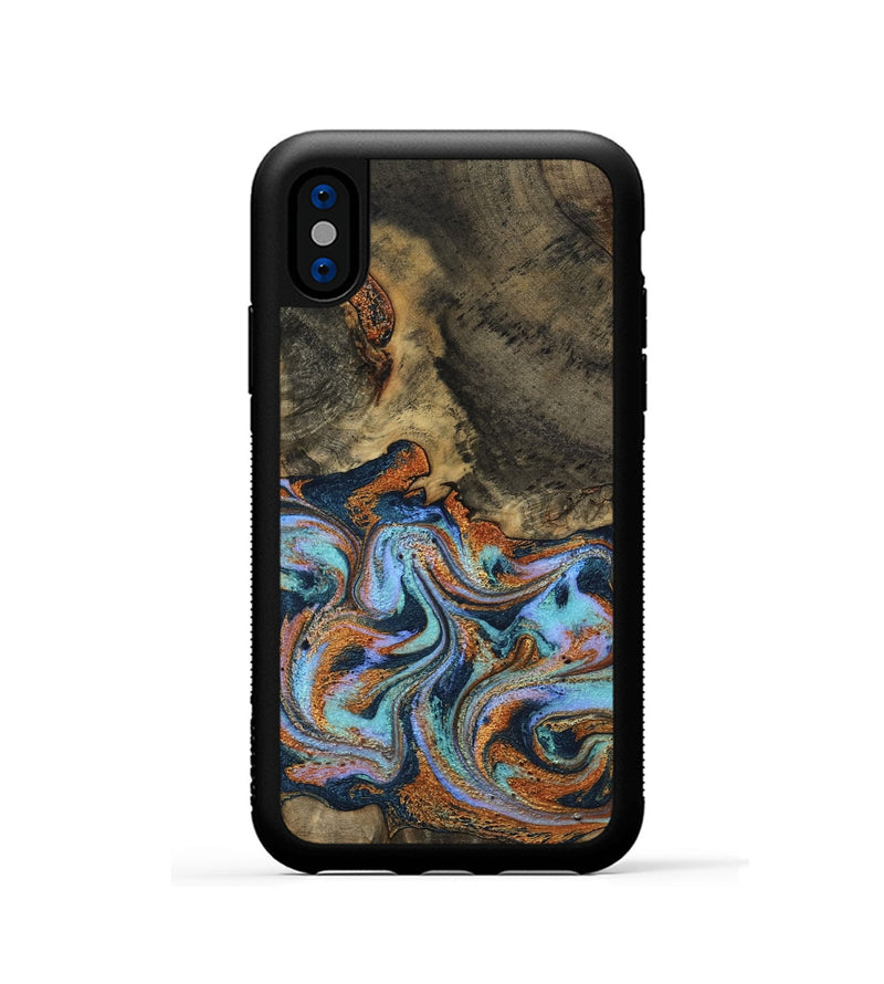 iPhone Xs Wood Phone Case - Lauri (Teal & Gold, 795451)