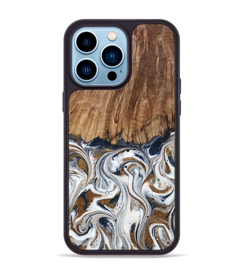 iPhone 14 Pro Max Wood Phone Case - Kye (Teal & Gold, 795463)