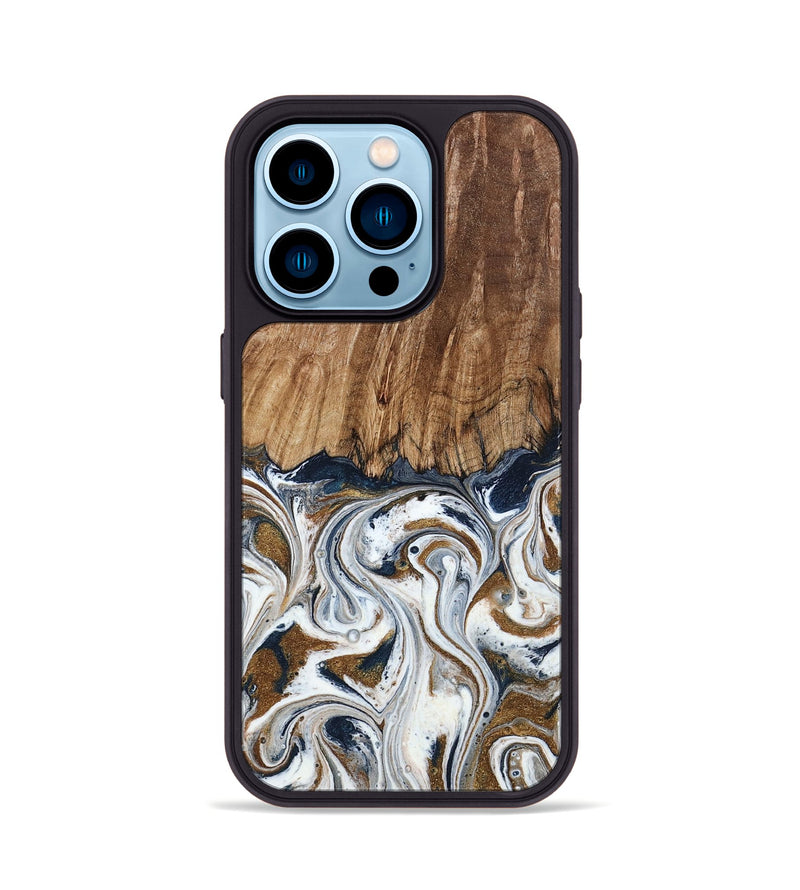 iPhone 14 Pro Wood Phone Case - Kye (Teal & Gold, 795463)