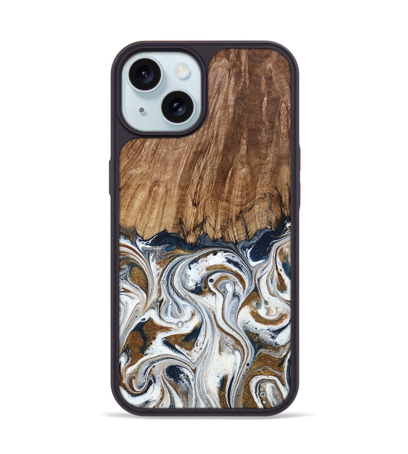 iPhone 15 Wood Phone Case - Kye (Teal & Gold, 795463)