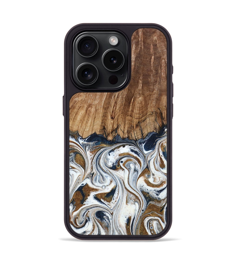 iPhone 15 Pro Wood Phone Case - Kye (Teal & Gold, 795463)