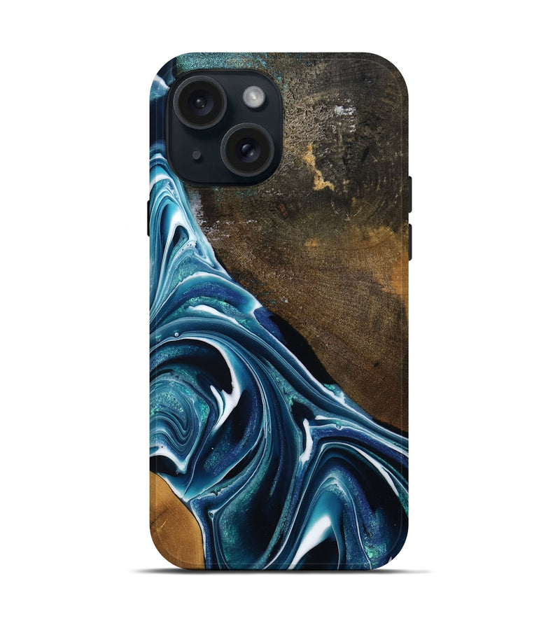 iPhone 15 Wood Live Edge Phone Case - Joziah (Blue, 795570)