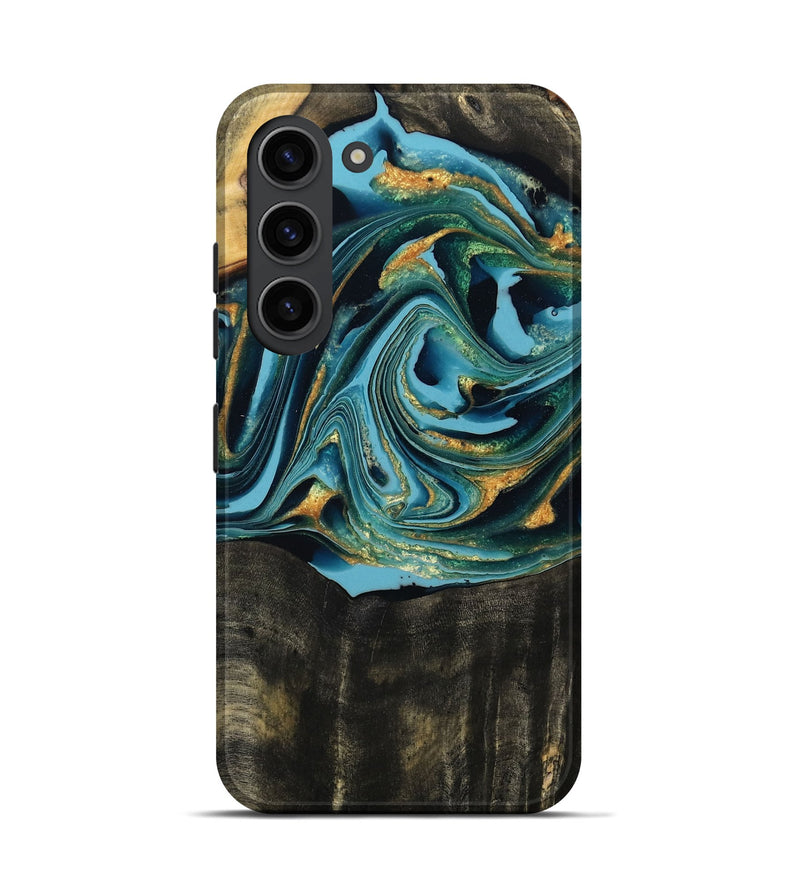Galaxy S23 Wood Live Edge Phone Case - Fate (Teal & Gold, 795583)