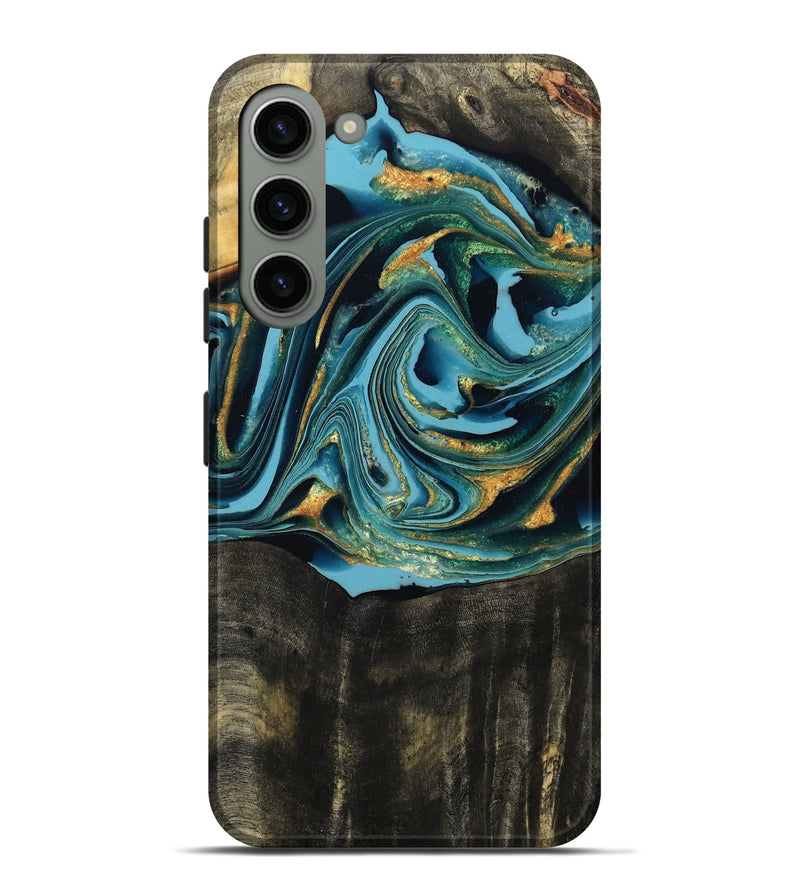 Galaxy S23 Plus Wood Live Edge Phone Case - Fate (Teal & Gold, 795583)