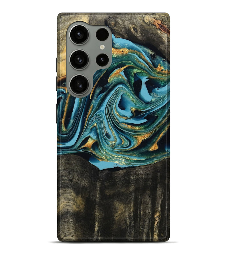 Galaxy S24 Ultra Wood Live Edge Phone Case - Fate (Teal & Gold, 795583)