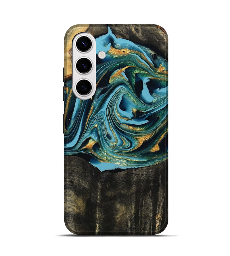 Galaxy S25 Wood Live Edge Phone Case - Fate (Teal & Gold, 795583)