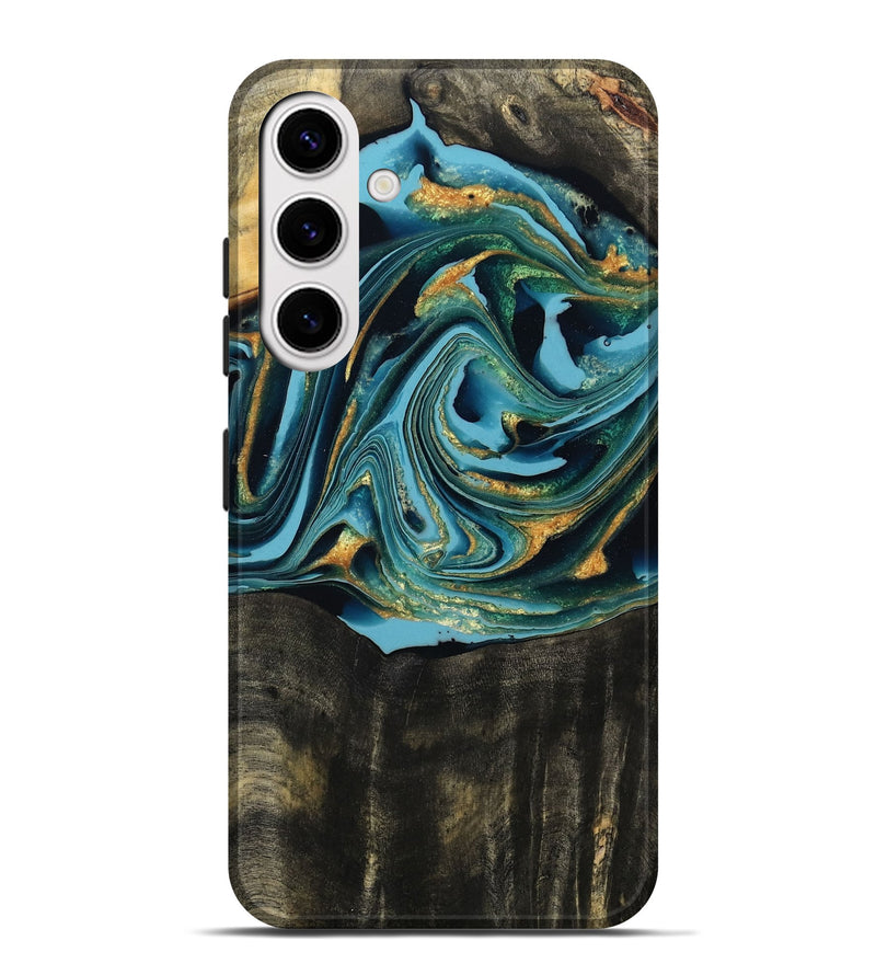 Galaxy S25 Plus Wood Live Edge Phone Case - Fate (Teal & Gold, 795583)