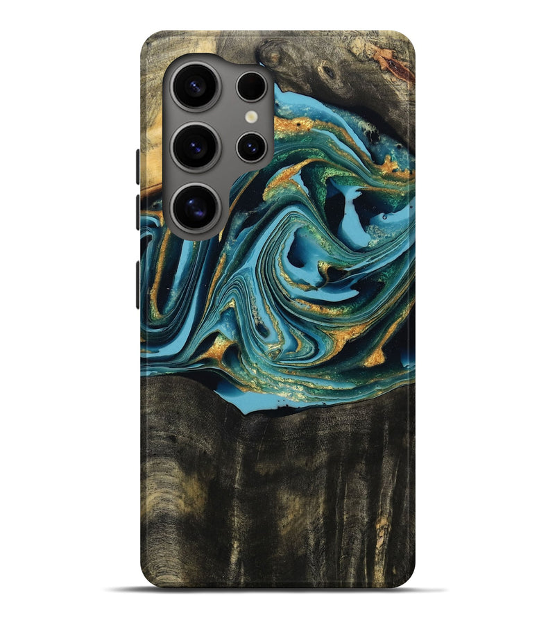 Galaxy S25 Ultra Wood Live Edge Phone Case - Fate (Teal & Gold, 795583)
