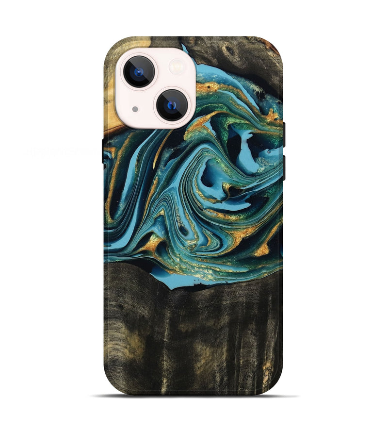 iPhone 13 Wood Live Edge Phone Case - Fate (Teal & Gold, 795583)