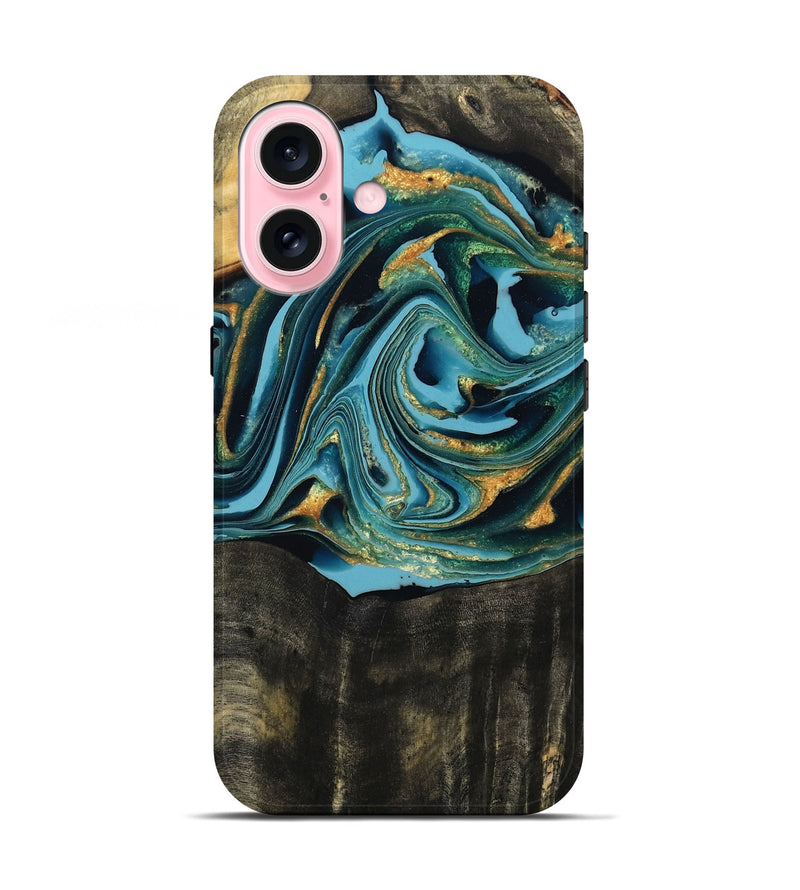 iPhone 17 Wood Live Edge Phone Case - Fate (Teal & Gold, 795583)