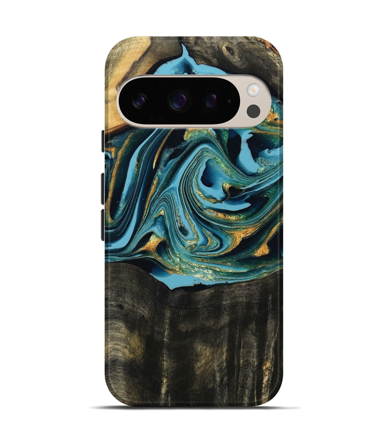 Pixel 10 Wood Live Edge Phone Case - Fate (Teal & Gold, 795583)