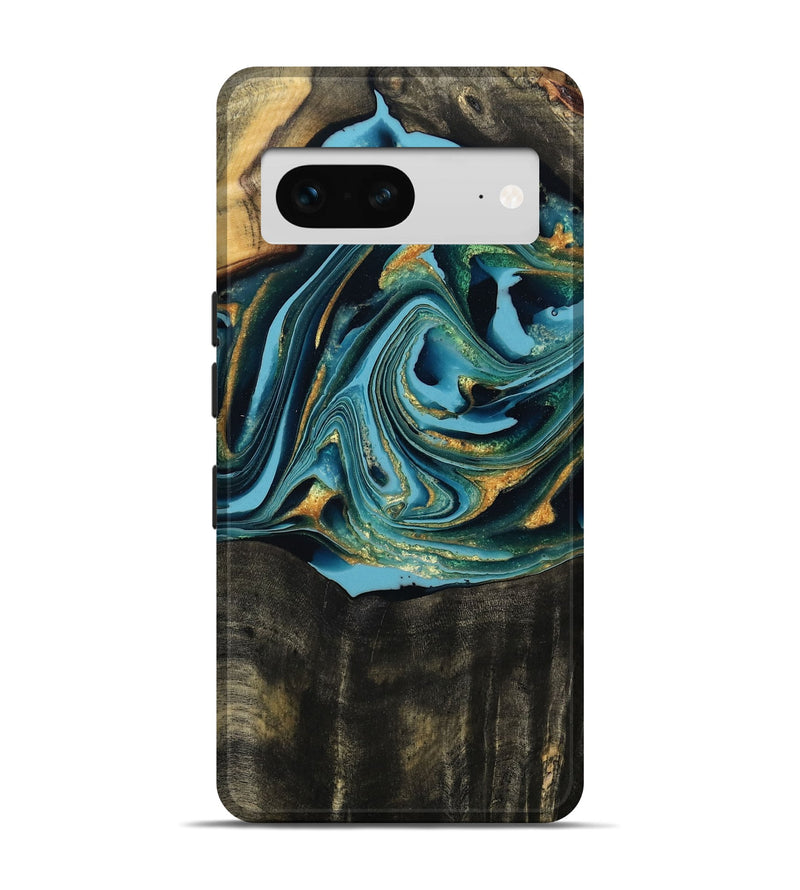Pixel 7 Wood Live Edge Phone Case - Fate (Teal & Gold, 795583)