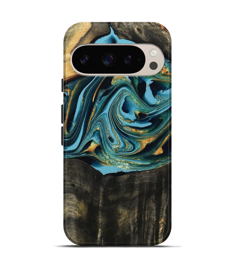 Pixel 9 Wood Live Edge Phone Case - Fate (Teal & Gold, 795583)