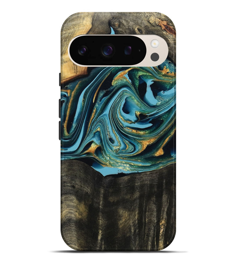 Pixel 9 Pro XL Wood Live Edge Phone Case - Fate (Teal & Gold, 795583)