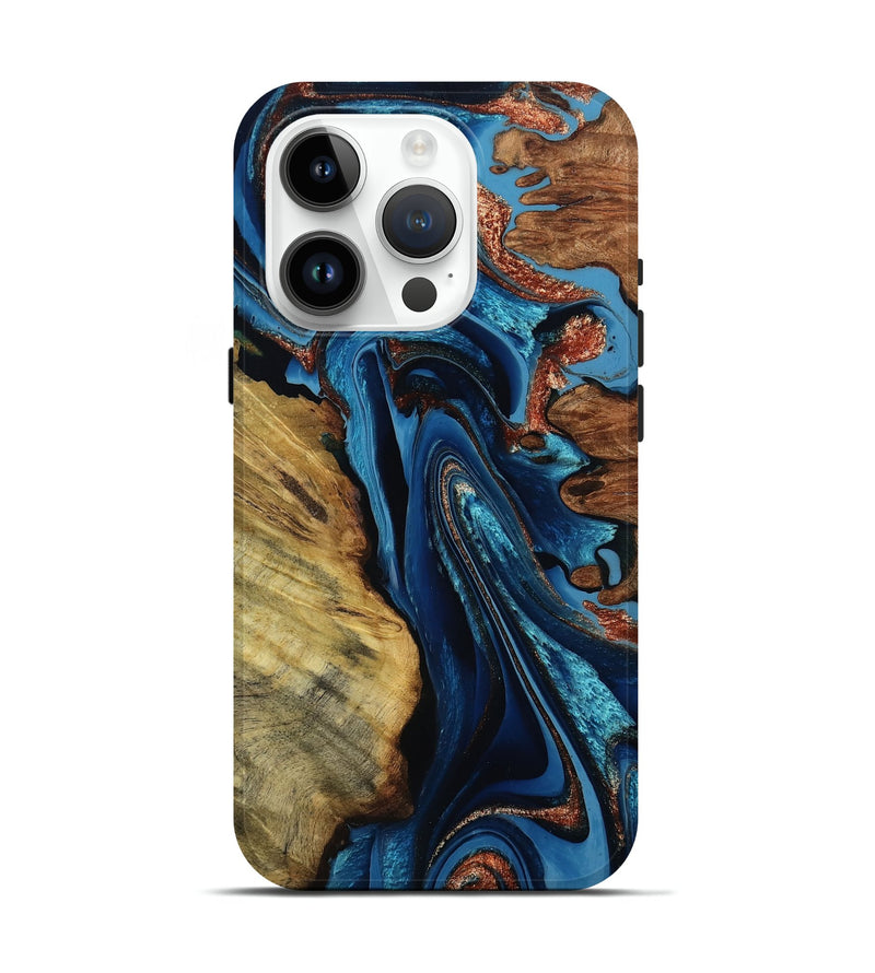 iPhone 15 Pro Wood Live Edge Phone Case - Camilla (Teal & Gold, 795584)