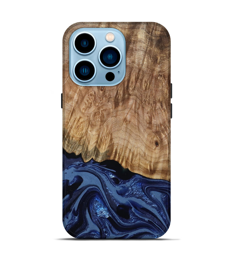 iPhone 14 Pro Wood Live Edge Phone Case - Aspen (Blue, 795599)