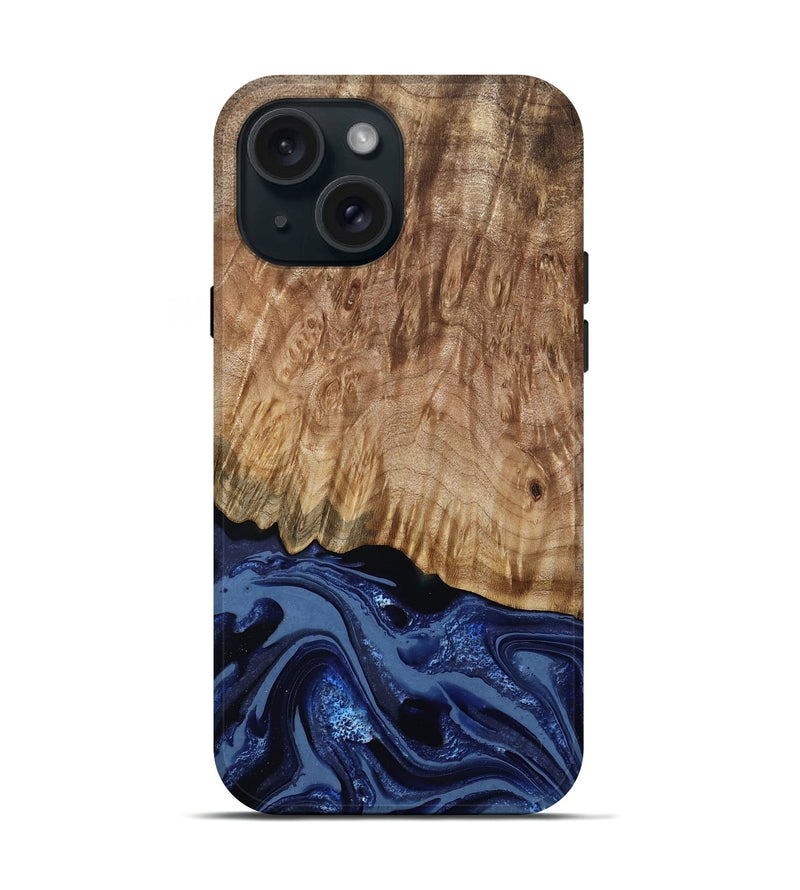 iPhone 15 Wood Live Edge Phone Case - Aspen (Blue, 795599)