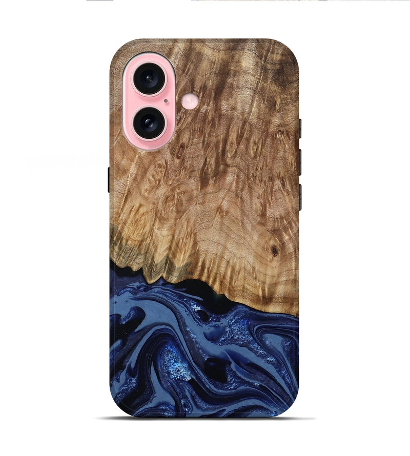 iPhone 16 Wood Live Edge Phone Case - Aspen (Blue, 795599)