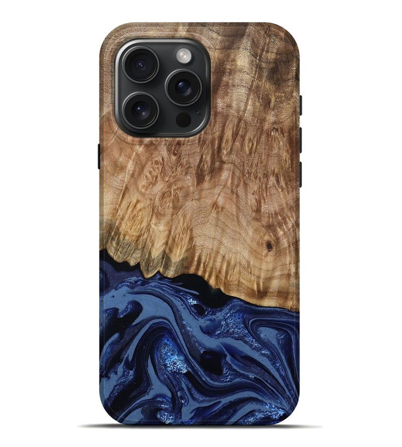 iPhone 16 Pro Max Wood Live Edge Phone Case - Aspen (Blue, 795599)