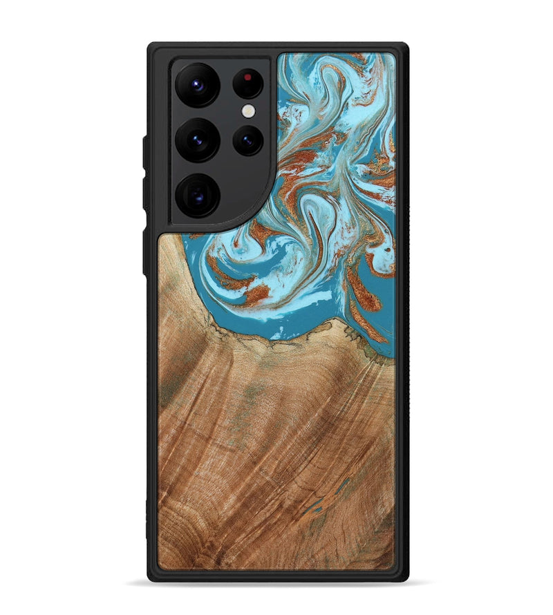 Galaxy S22 Ultra Wood Phone Case - Devyn (Teal & Gold, 795731)