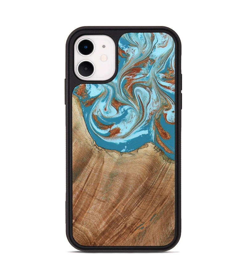 iPhone 11 Wood Phone Case - Devyn (Teal & Gold, 795731)