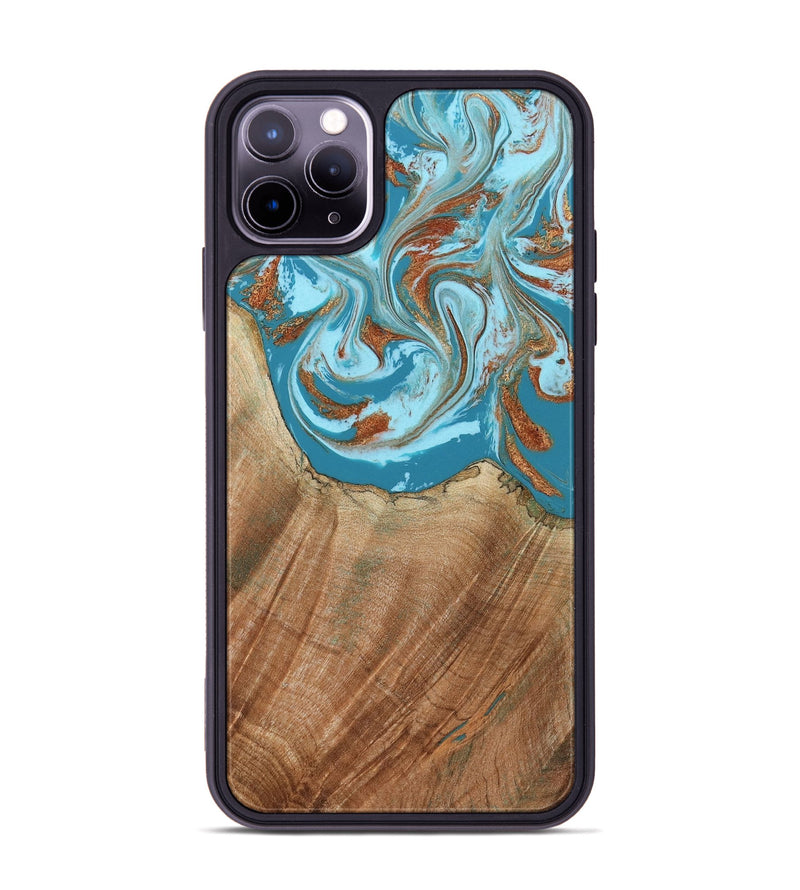 iPhone 11 Pro Max Wood Phone Case - Devyn (Teal & Gold, 795731)