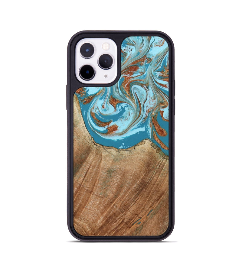 iPhone 11 Pro Wood Phone Case - Devyn (Teal & Gold, 795731)