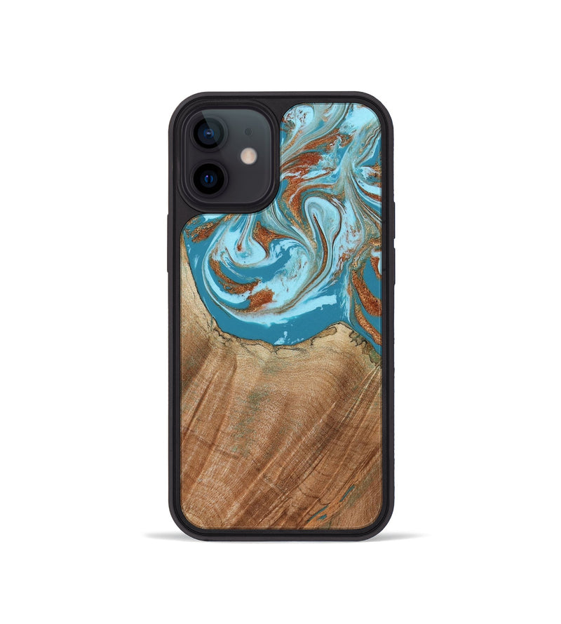 iPhone 12 mini Wood Phone Case - Devyn (Teal & Gold, 795731)