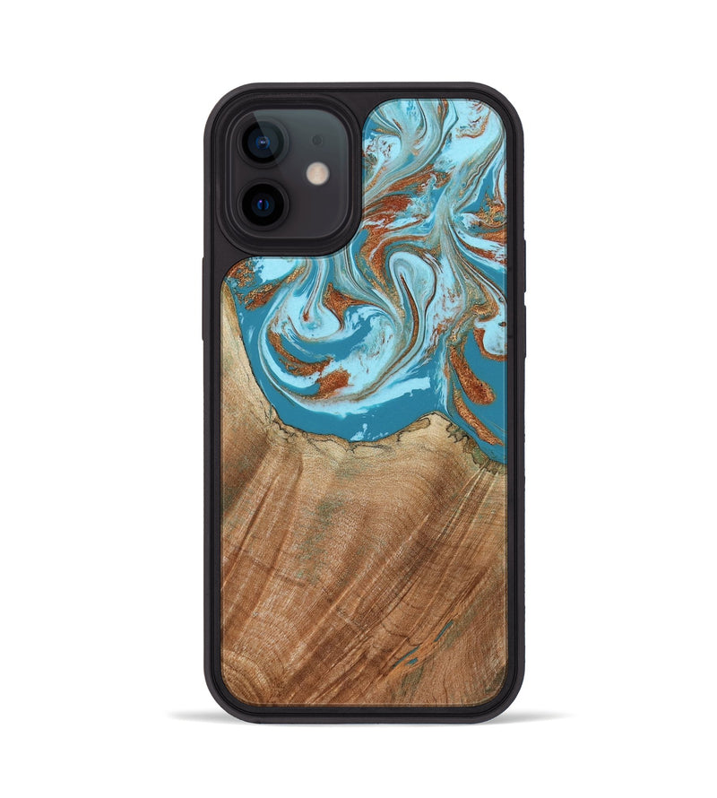 iPhone 12 Wood Phone Case - Devyn (Teal & Gold, 795731)